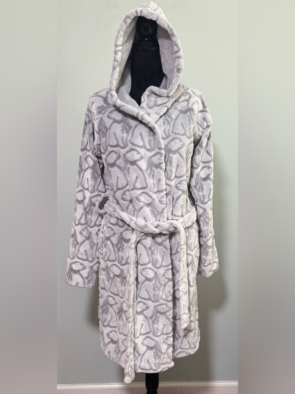 Vera Bradley Gray Bunny Rabbit Plush Fleece Hooded Robe S/M